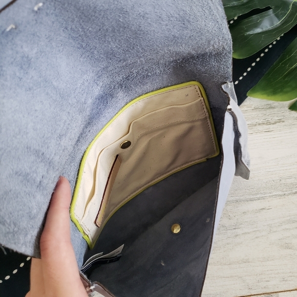 Gap Small Leather Flap Wallet Clutch Blue Snap Closure - Picture 4 of 7